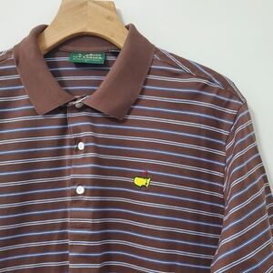 Amen Corner Augusta Masters Polo Shirt Brown Stripe Pima Cotton Large